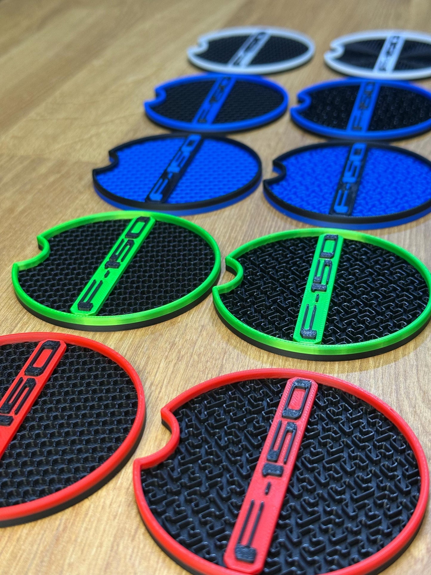 Custom Coaster Inserts - Designed to fit all F-150s - Model Years 2015-2025 - Glow or Non-Glow, Custom Colors, Set of 2