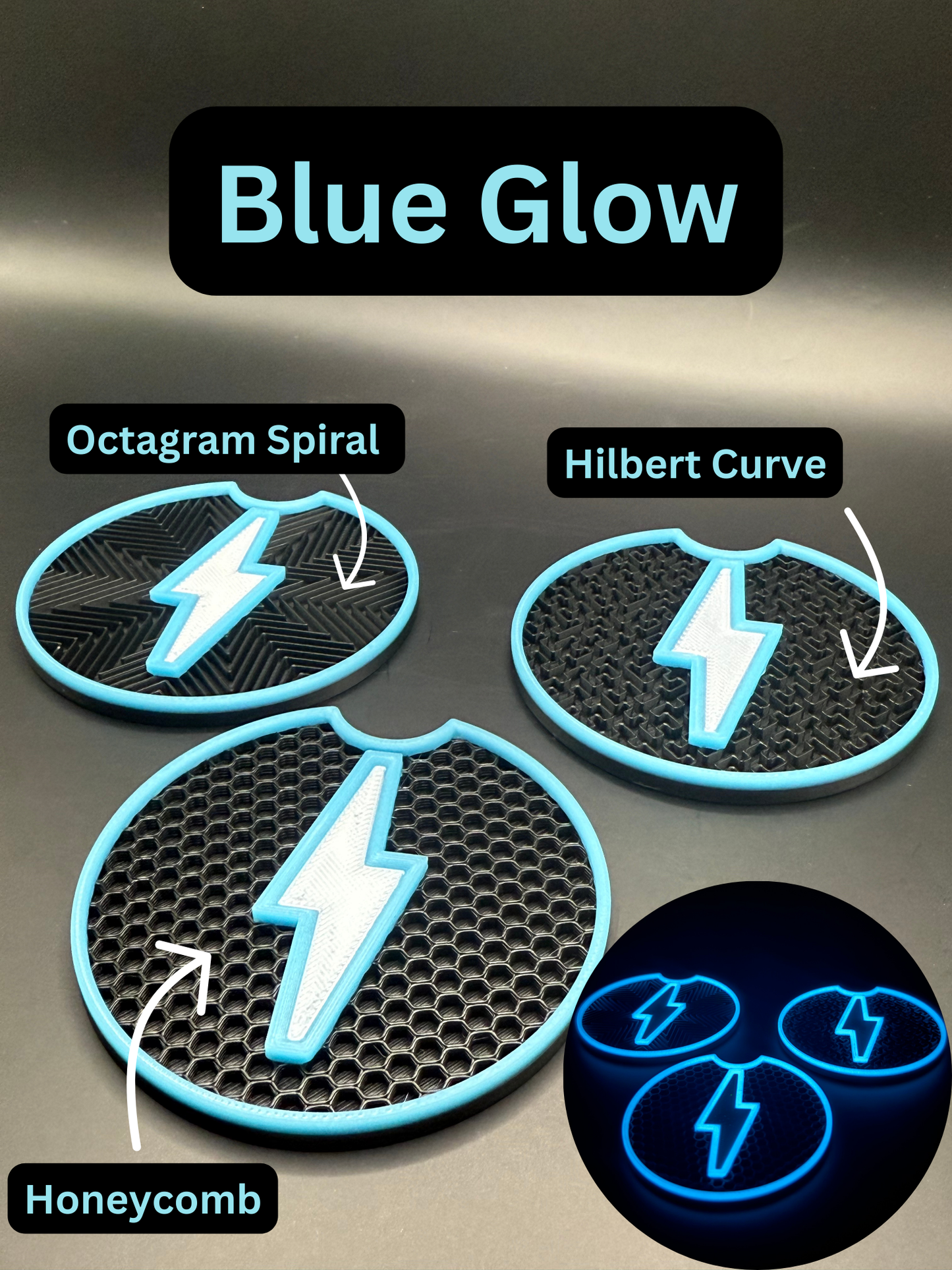 Custom Fit Truck Cup Holder Coasters for 2021+ Ford Lightning EV | Glow & Non-Glow | 2-Pack or Full 4-Pack Set