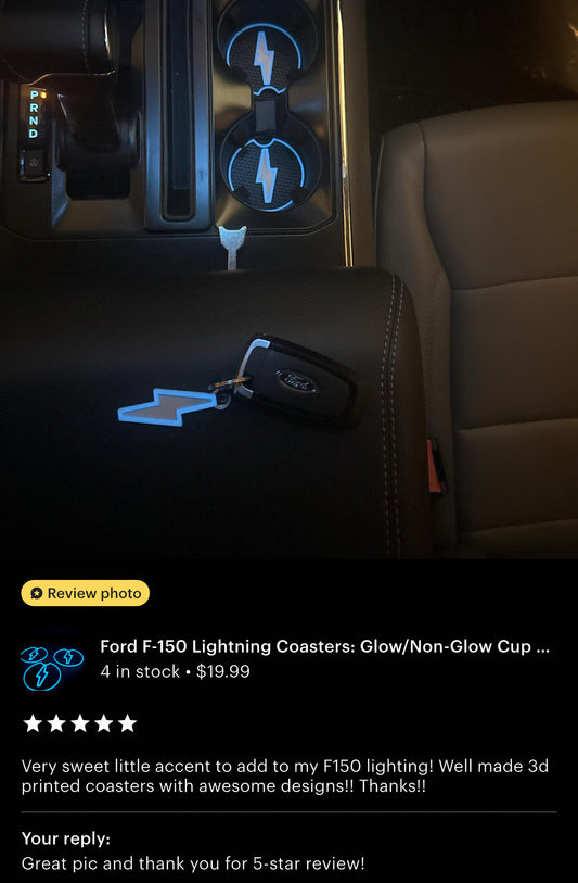 Custom Fit Truck Cup Holder Coasters for 2021+ Ford Lightning EV | Glow & Non-Glow | 2-Pack or Full 4-Pack Set