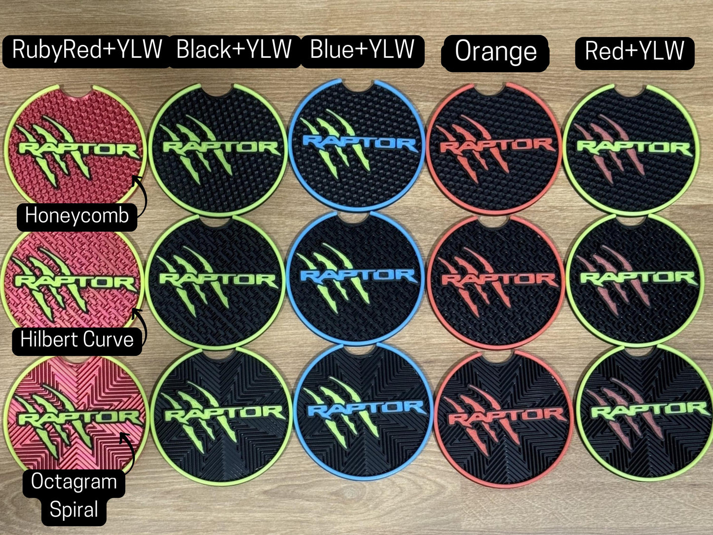 Ford Raptor Coasters: Custom Fit Cup Holder Inserts, Glow or Non-Glow, 2 or 4-Pack