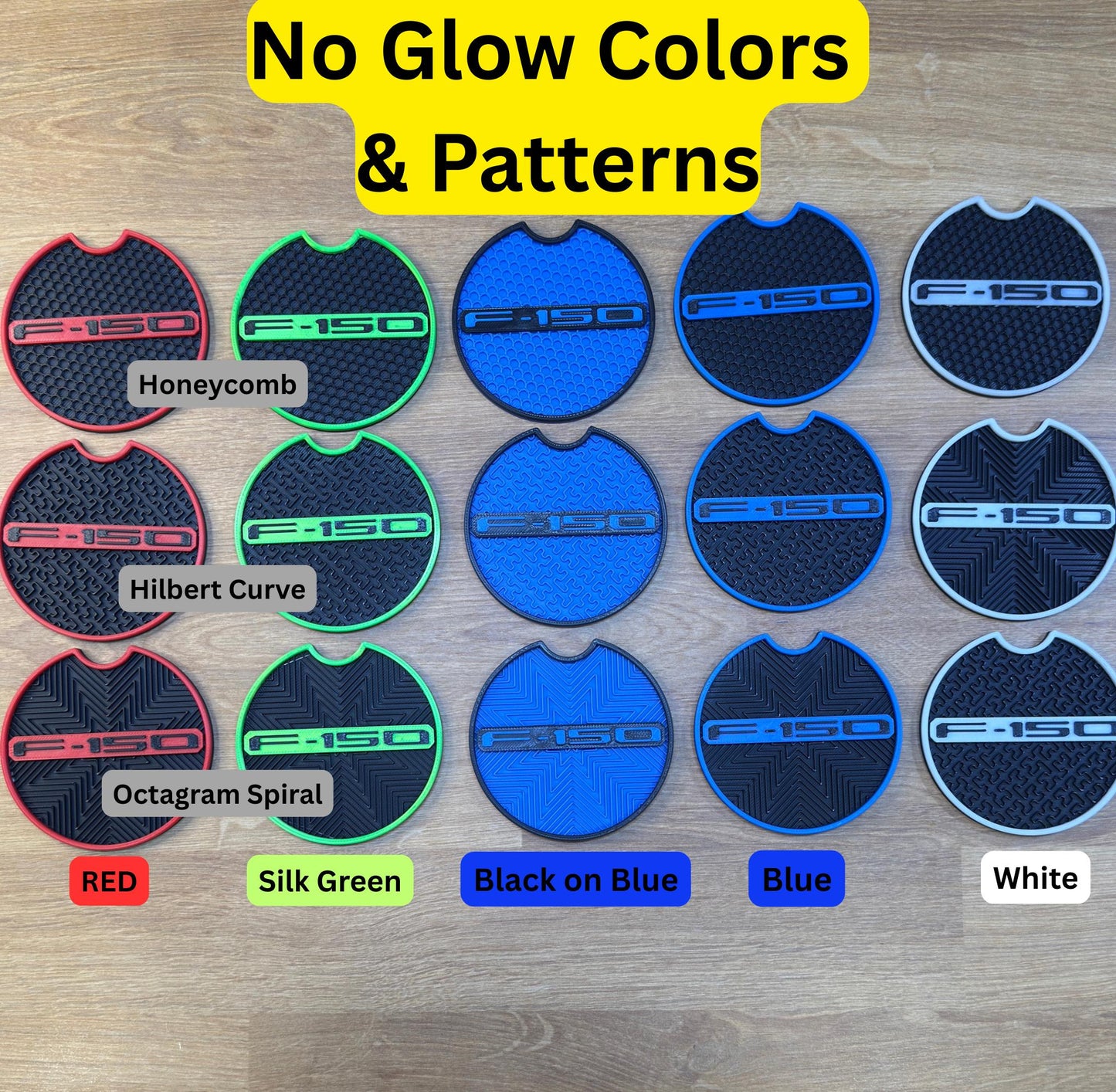 Custom Coaster Inserts - Designed to fit all F-150s - Model Years 2015-2025 - Glow or Non-Glow, Custom Colors, Set of 2