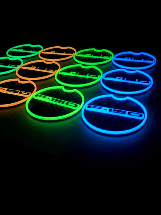Custom Coaster Inserts - Designed to fit all F-150s - Model Years 2015-2025 - Glow or Non-Glow, Custom Colors, Set of 2