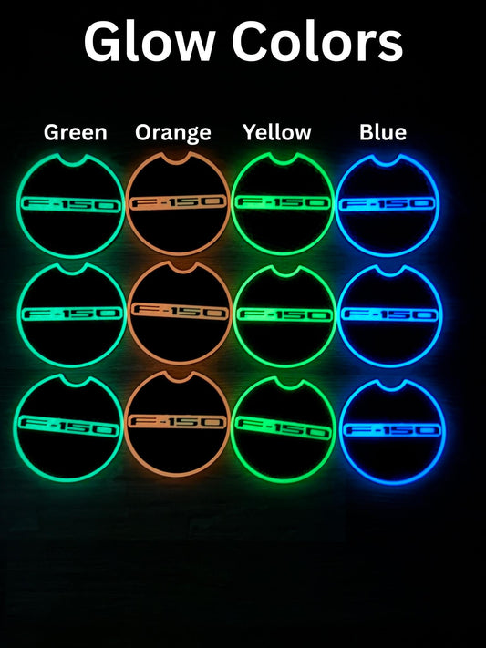 Custom Coaster Inserts - Designed to fit all F-150s - Model Years 2015-2025 - Glow or Non-Glow, Custom Colors, Set of 2